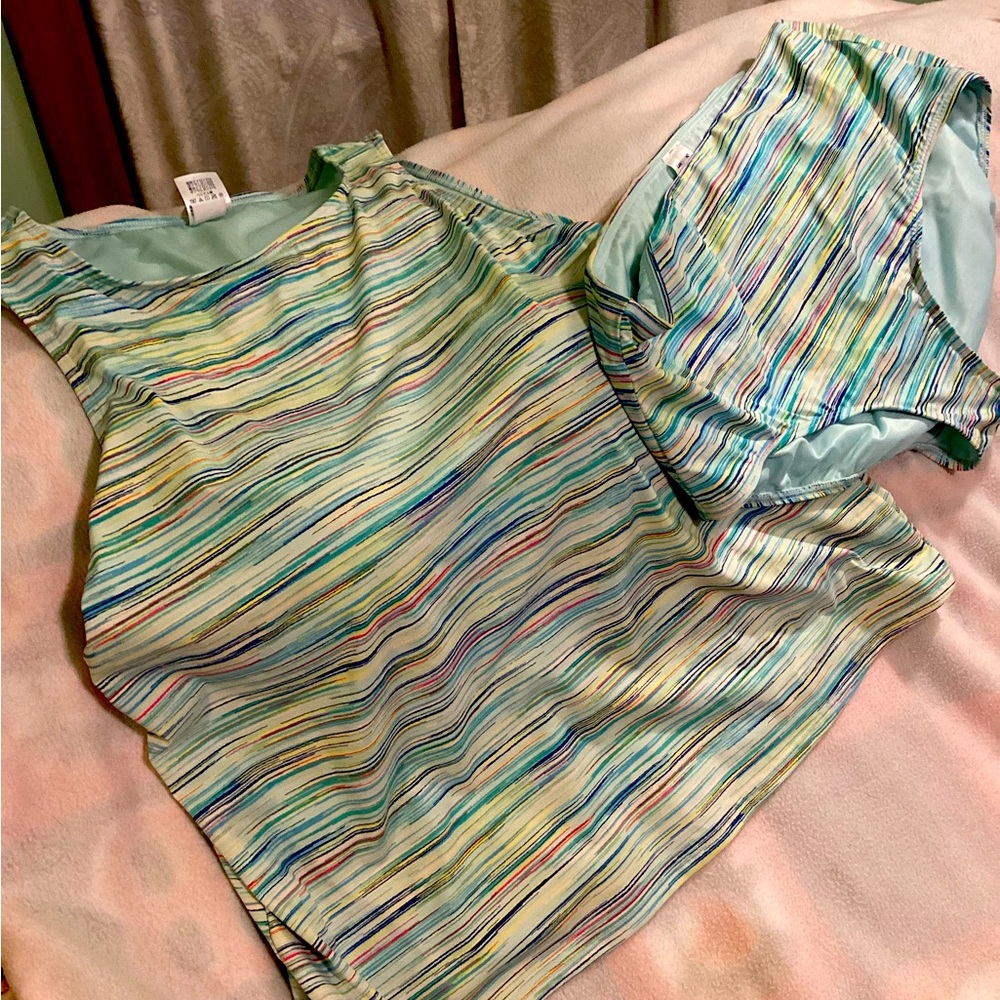 Plus Size Lands' End Multicolor Striped Two Piece Tankini Swimsuit